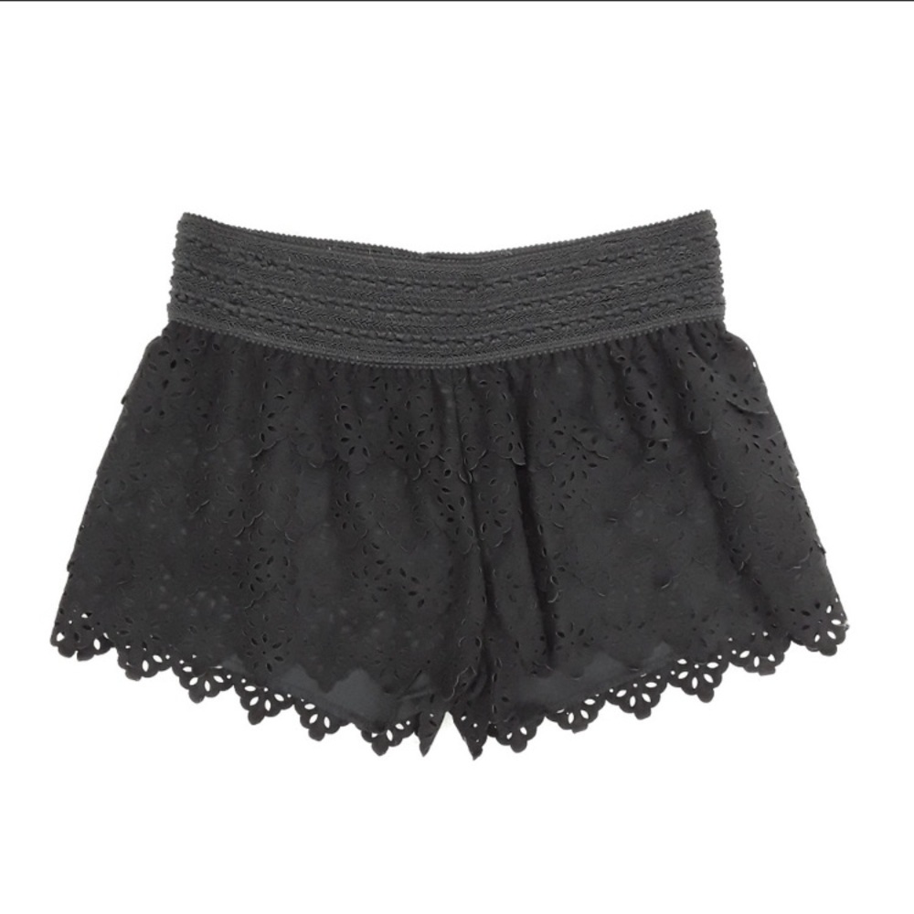 American Rag Black Faux Suede Shorta, Ruffle Lace